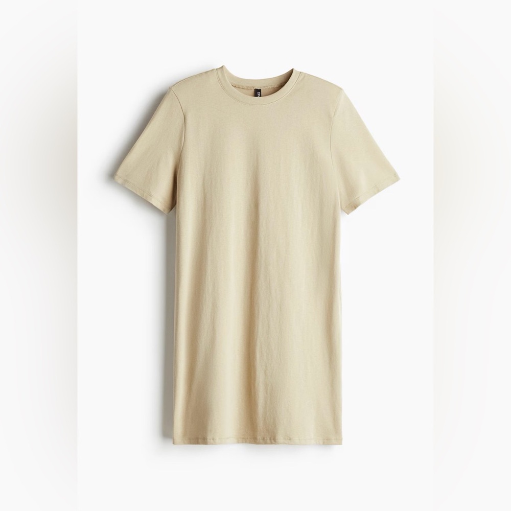 H&M Women’ Classic Crew Neck T-Shirt Dress in Light Beige
